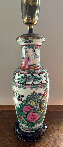 Antigua Lámpara Porcelana China Familia Rosé