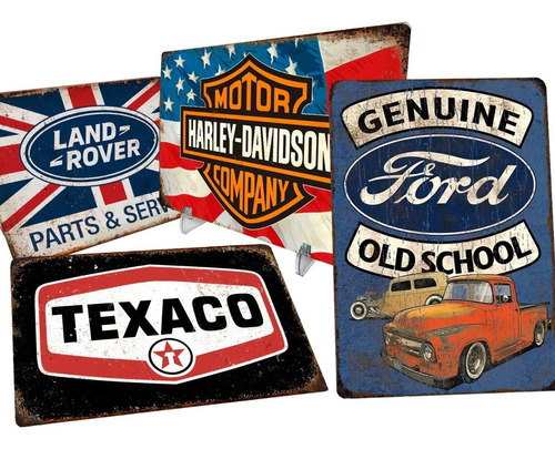 Kit Com 10 Placas Para Decoração Retro Vintage Temas Carros 