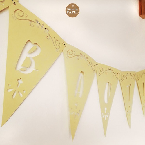 Banderines De Papel Mi Bautismo, Con Cordón Rayado