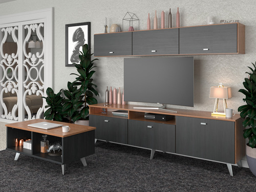 Mesa Tv Rack Nordico + Repisa Flotante + Mesa Ratona Living