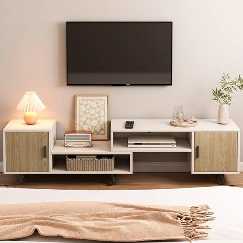 Mueble De Tv Madera 140-190 Cm Moderno Minimalista Ajustable Blanco