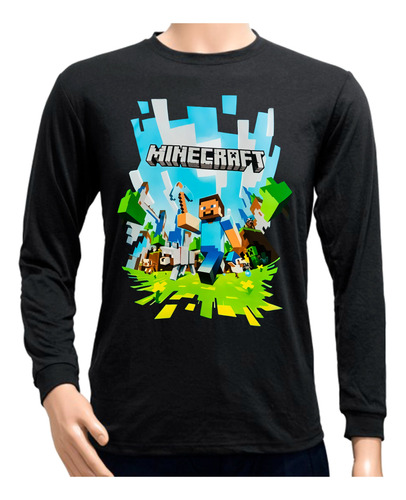  Camiseta Remera Adulto Manga Larga Minecraft En 4  Diseños