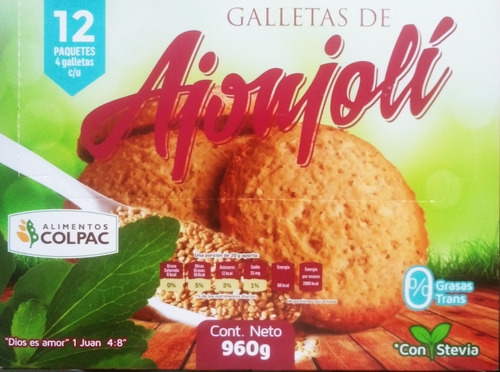Imagen 1 de 3 de Galletas De Ajonjolí, Avena Y Coco Con 12 Piezas De 80 Grs
