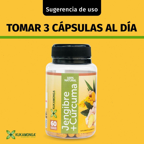 Suplemento en cápsula Kukamonga Suplemento Jengibre + Curcuma x 60g