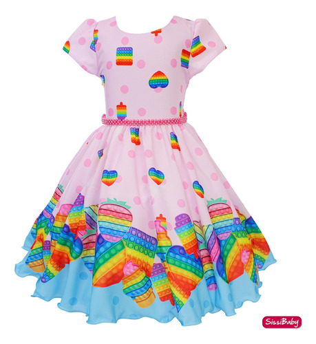 Vestido Pop It Fidget Toy Infantil Colorido Festa De Menina