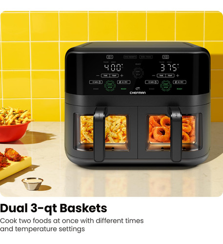 Freidora De Aire Doble Canasta Con Interfaz Digital Chefman Negro