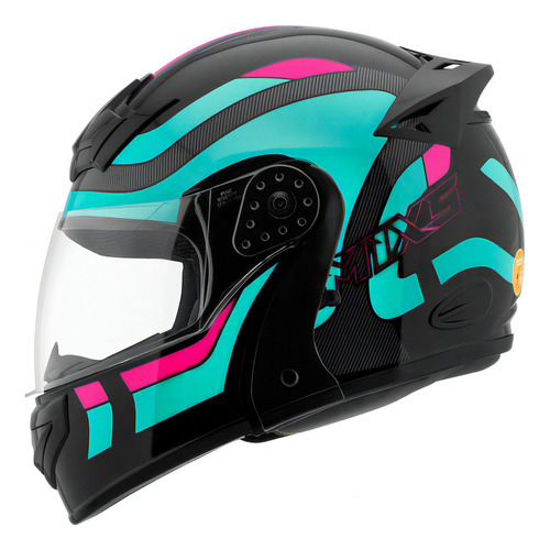 Capacete Robocop Escamoteável Fechado Mixs Gladiator Delta S Cor Azul Rosa Brilhante Tamanho do capacete 60