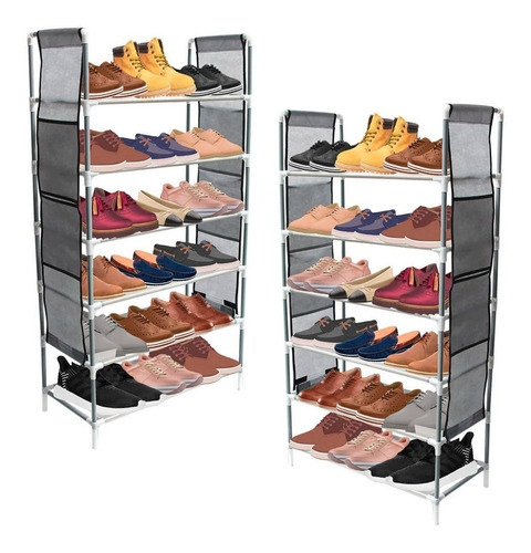 Kit 2 Zapateras Organizador 6 Niveles 22 Zapatos Prmium Color Gris Mkz-zaparackx2