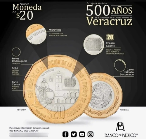 Moneda Conmemorativa $20 Pesos 1519-2019