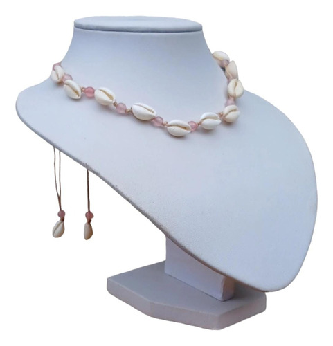 Collar De Caracoles Buzios Y Piedra Cuarzo Rosa Facetada