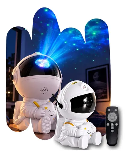 Mini Astronauta Projetor Estrelas Galáxia Luminária Noturna Branco Preto 127/220v