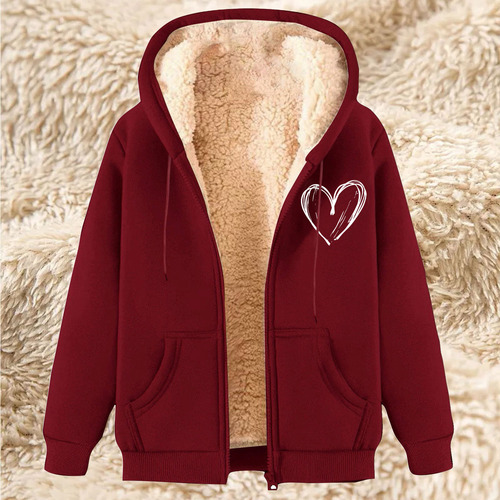 Chaqueta Con Capucha De Forro Polar Con Estampado Cálido De Invierno A La Moda
