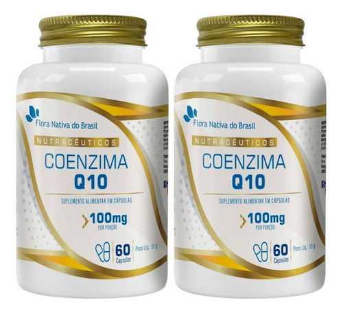 Kit 2x Coenzima Q10 100mg 60 Cápsulas - Flora Nativa Sabor Sem Sabor