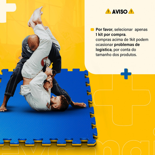 Kit 12 Tatames Tapete Eva Tatame 1x1 20mm - Azul Com Amarelo