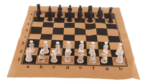 Conjunto de xadrez chinês Xiangqi numa caixa de couro dobrável