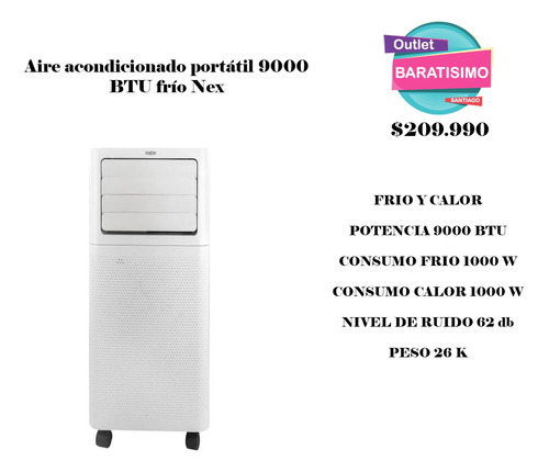 Aire Acondicionado Portátil 9000 Btu Frío Nex