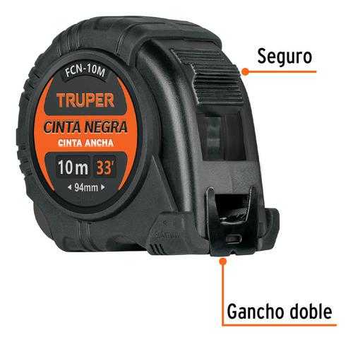 Flexómetro Contra Impactos 10 M Cinta Negra 32 Truper 103057