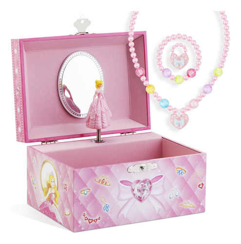 Caja De Joyería Musical Para Niñas Y Joyas Con Lindo Tema.