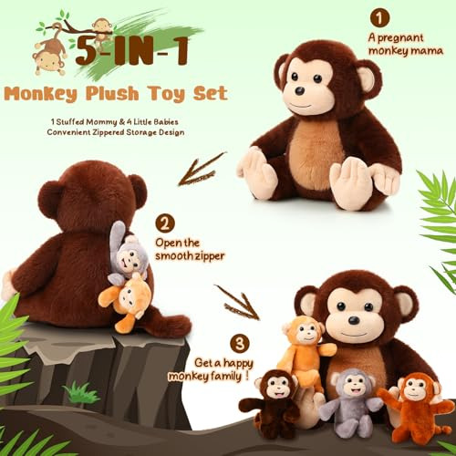 Conjunto De 5 Juguetes De Peluche De Mono Aoriher: 1 Muñeco