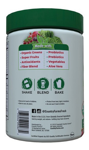 Polvo Super Greens De Country Farms10.6 Onzas