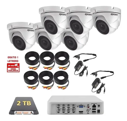Kit Video Vigilancia 6 Camaras Epcom Domo 1080p 2mp 2 Tb