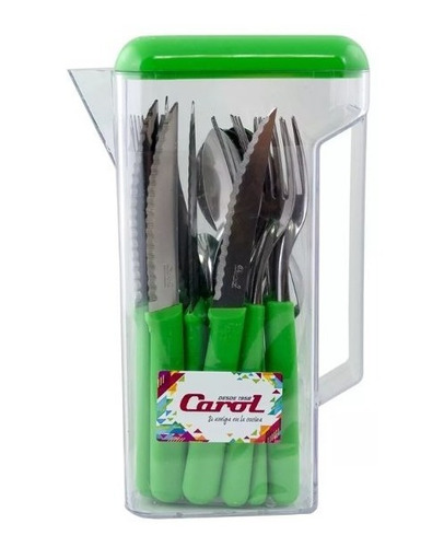 Juego Cubiertos X24pzs En Jarra Acero Inox Y Plastico Carol