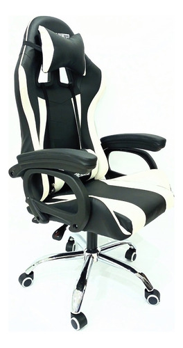 Silla de escritorio Ideon Extreme Hunter Pro gamer ergonómica  negra y blanca con tapizado de cuero sintético