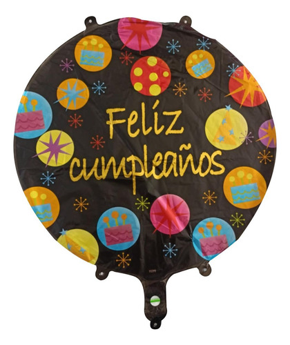 Globo 18 Metalico Estampado Cumpleaños Negro 1 Feliz Cumpleaños 1