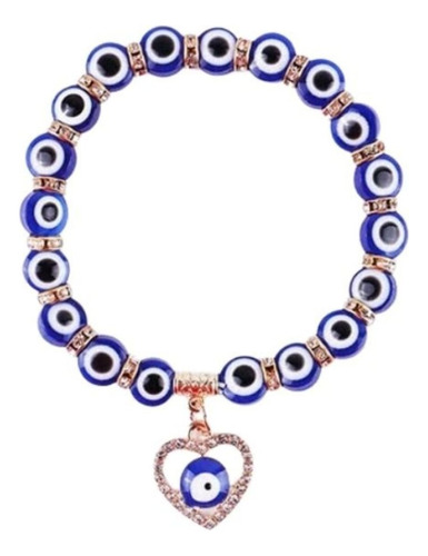 Pulsera De Pepitas De Ojo Turco Con Dije De Corazón