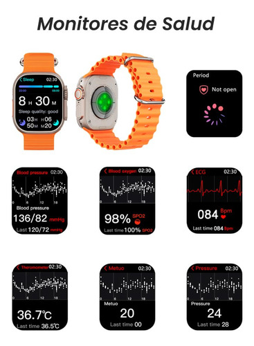Smartwatch Grow GR29 Ultra+ 2.1" GPS Llamadas Notificaciones Doble Malla Silicona Tela Blanco/Azul