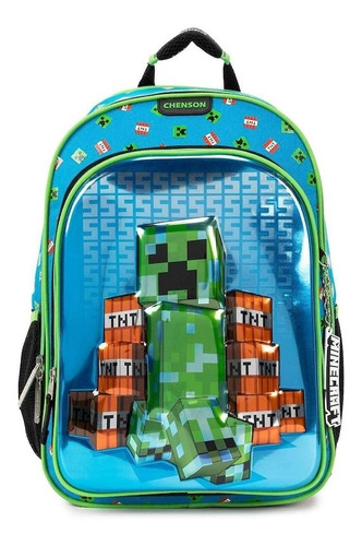 Mochila Escolar Reforzada Chenson Original Alta Durabilidad Minecraft Verde