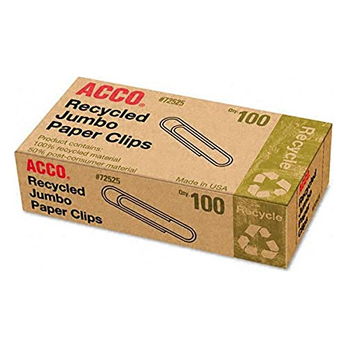 Acco Recycled Paper Clips, Smooth Finish, Jumbo Size, 1...