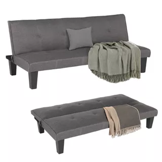 Sofa Cama Individual Plegable Gris Oscuro Estructura De Madera Eucalipto Con Tapizado Lino Poliester Patas Plasticas Sillon Armable Convertible Futon Minimalista Reclinable Para Sala Recamara Hogar