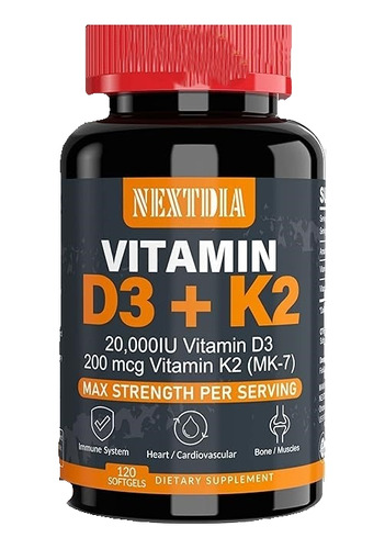 Vitamina D3 20,000 Ui + K2 (mk7) 200 Mcg X120 Eeuu