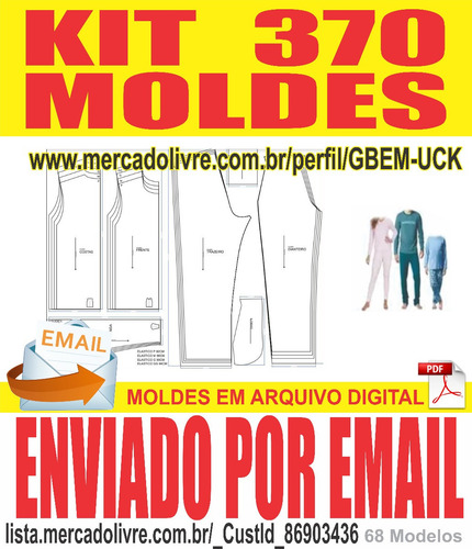 Kit 370 Moldes Modelagem Fem Masc Infantil Pet + Brinde