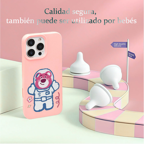Funda Para Celular Oso Rosa Astronauta Dibujo Tierno Plateado Iphone Xr
