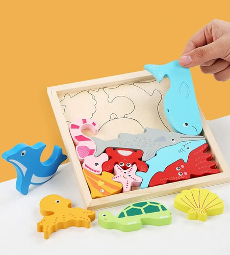 Juego De Puzzle Didactico, Bloques De Madera 3d