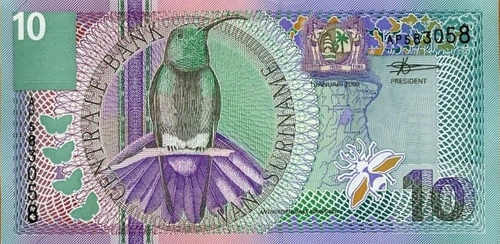 Hermoso Billete Suriname 10 Gulden Unc De Aves Y Flores