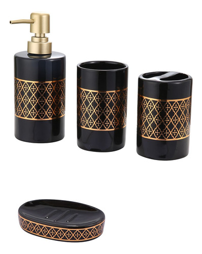 Set De Baño De Cerámica Marmoleado Negro 3pcs, Ceramica