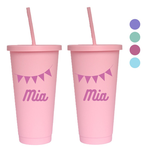 X2 Vaso Extra C/ Sorbete Tapa Personalizadas Nombre Souvenir