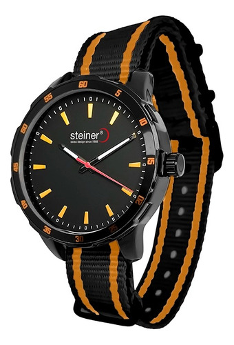 Reloj Expedition De Cuarzo Correa De Tela Steiner 42mm 3atm Correa Naranja Bisel Negro Fondo Negro