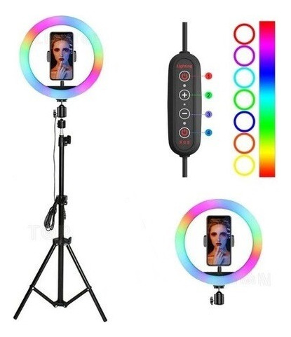 Aro Led Rgb 26cm Grabación Maquillaje Tiktok Video Trípode