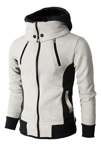Chaqueta Casual Con Capucha Y Bloques De Colores Para Hombre