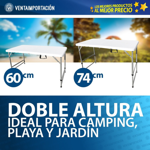 Imagen 2 de 5 de Mesa Camping Plegable Exterior Dos Alturas Jardin Playa