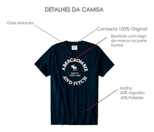 Imagem 6 de 7 de Camiseta Abercrombie&fitch Masc. Original Bordada Orlando