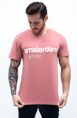 Camiseta Amsterdam (amsterdã) - Coral E Branca - Ed Limitada