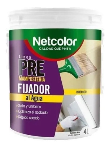 Fijador Sellador Concentrado Al Agua Netcolor Incoloro 4 Lts