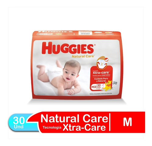 Imagen 1 de 3 de Pañales Para Bebe Huggies Natural Care Talla M 30 Und