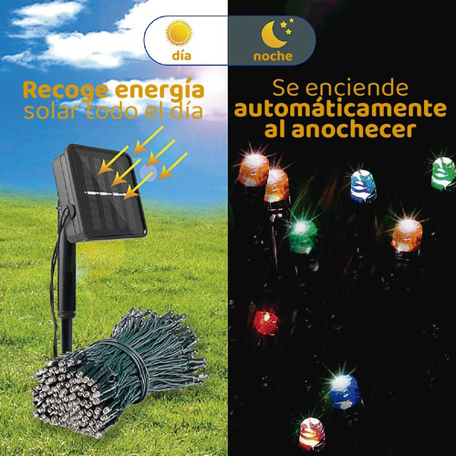 Imagen 6 de 9 de Luces Guirnalda Exterior 100 Luz Calida Con Panel Solar 10m