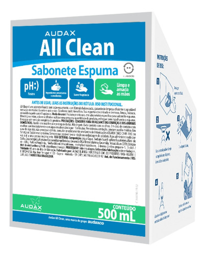 Sabonete Espuma Liquido All Clean Audax Refil 500ml Floral